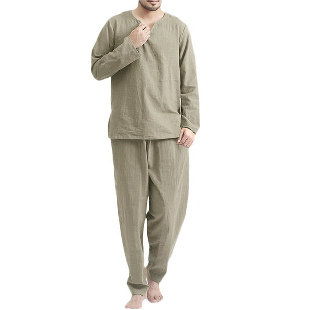 Men Kimono Set Homewear Cotton Tops and Pants Set Loose Casual Comfy Men Sleepwear Set L-5Xl 